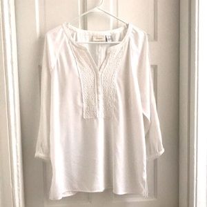 Chico's Silky V Neck Embroidered Lace Blouse, 2